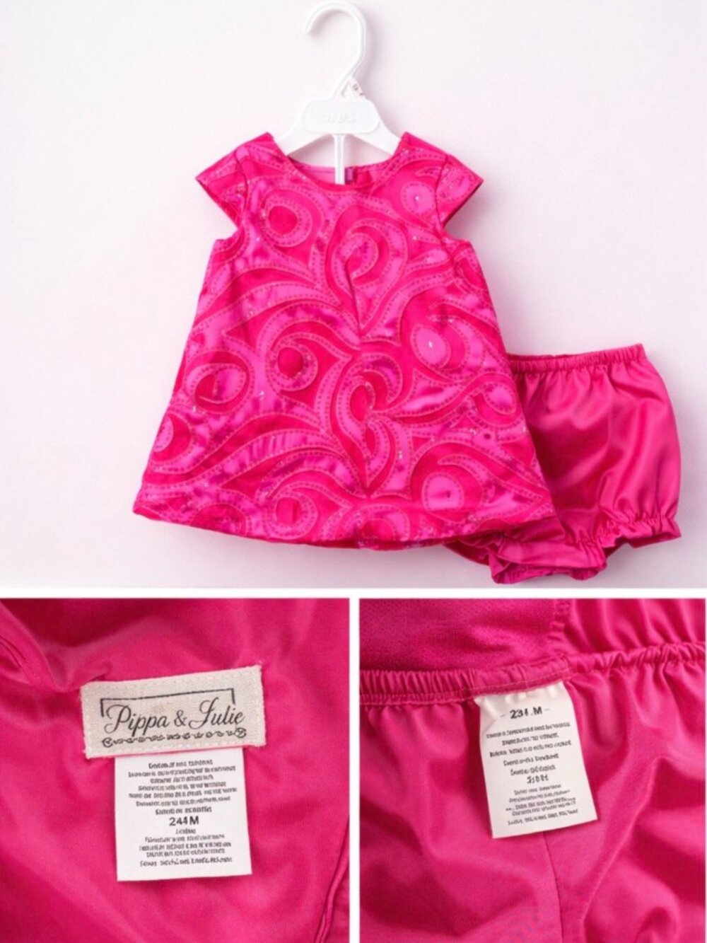 Pippa & Julie Baby Girl Dress Set 24M – Fuchsia Pink Sparkle Party Outfit